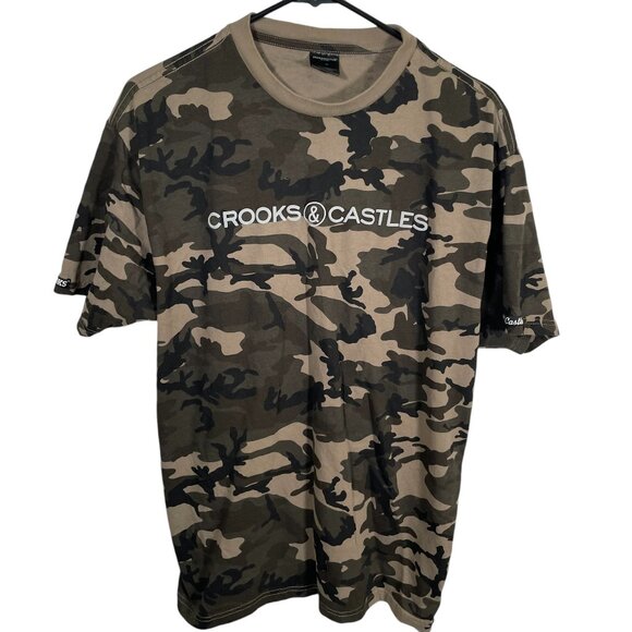 Crooks & Castles Camouflage T Shirt Mens Large Short Sleeve Crew Neck S/S - Picture 1 of 5
